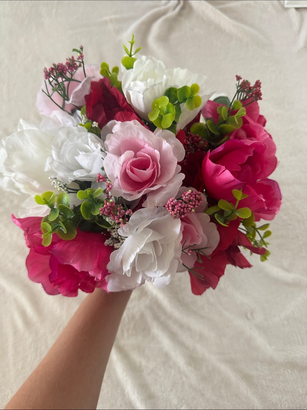 Artificial Rose Bouquet Hair Accessory - Pink & White